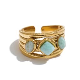 Yhpup New Arrivals Stainless Steel Shell Amazonite Stone Adjustable Ring Hypoallergenic Metal Aesthetic Jewelry