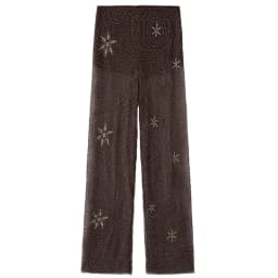 HXAO Women's Brown Sequins Pants Spring Summer 2025 Elegant Beading Semi-Sheer Trousers Chic Slacks High Waist Long Pants Woman