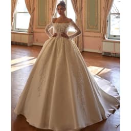 Elegant Wedding Dress Taffeta With Beading Satin Ball Gown Boat Neck Fullsleeve Bridedress Customized Vestido De Novia Lace Robe