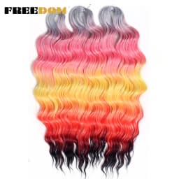 FREEDOM Synthetic Braiding Hair Extensions Deep Wavy 24 inch Long Curly Braids Hair Ombre Brown Rainbow Twist Crochet Hair