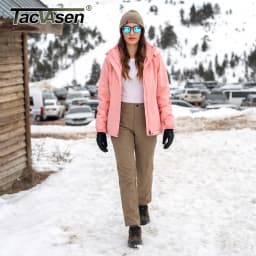 TACVASEN Fleece Lined Waterproof Soft Shell Pants Womens Winter Warm Zipper Pockets Work Pants Outdoor Hiking Ski Snow Trousers