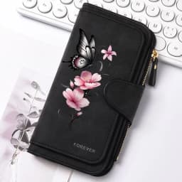 Butterfly Flower Women's Long Wallet Features Multiple Card Slots A Coin Pocket and Cell Phone Pouch Perfect Gift for Women