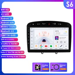 Hizpo 9inch 2Din Wireless CarPlay Android Auto Car Radio for 308 308S 408 2012 - 2020 Headunit DSP RDS BT 4G GPS Navi 360° CAM