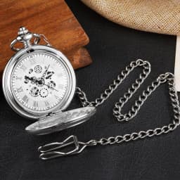 Retro Mechanical Pocket Watch Red Cross Hand-winding Silver Edelweiss Sculpture Hollow Vintage Skeleton Watches Men FOB Chain