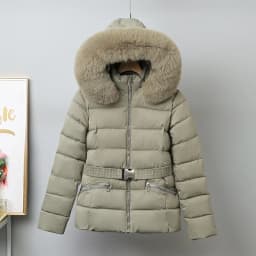 Winter Solid Color Long-sleeved Fur Collar Hooded Short Down Cotton Jacket Women's Slim Winter Thickened Versatile Warm Jacket