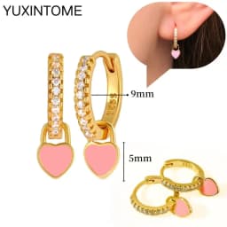 925 Sterling Silver Needle Pink Crystal Heart Hoop Earrings for Women Fashion Geometric Pendant Earrings Luxury Jewelry Gifts