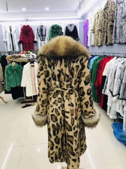 Leopard Print Real Rabbit Fur Coat for Women Long Thickened Warm One-Piece Autumn Winter Fashion with Fox Fur Collar
