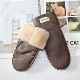 New Winter Warm Women's Sheepskin Gloves Thickened Wool Lined Solid Finger Leather Gloves