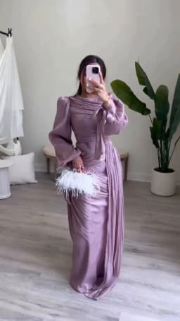 LGRQ 2026 New Spring And Autumn Round Neck Pleated Fold Floor Length Party Dress Lantern Sleeves High Waist Vestido