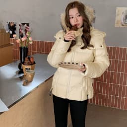 Winter Solid Color Long-sleeved Short Fur Collar Hooded Down Jacket Korean Women's Holiday Fashion Versatile and Thin Coat