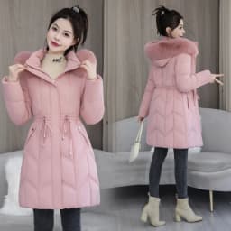 Fashionable Winter down Cotton Jacket Women's Mid-Length Slim Fit Korean Style Cotton Coat with Large Fur Collar Trendy