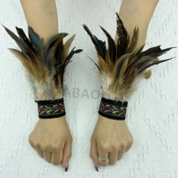 Natural Fur Wrist Cuffs Removable Wrap Bracelet Goth Clothes Sleeves Y2k Accessories Ancklets Fashion Retro Feather Gloves Cuff