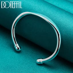 DOTEFFIL 925 Sterling Silver Double Bead Cuff Bangle Bracelet For Women Man Fine Fashion Jewelry