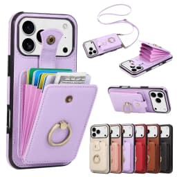 RFID Blocking Crossbody Wallet Card Holder Ring Phone Case for iPhone 17 Air 16E 15 14 Plus 13 12 Mini 11 Pro XS Max XR XS X 7 8