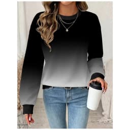 Fashion Gradient Color Personalized Print Pullover Tops Women's Autumn And Winter Long Sleeved Round Neck Warm Casual Sweatshirt