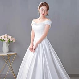 It's Yiiya Wedding Dresses White Satin Simple Off the Shoulder Pleat Lace up Princess Floor-length Plus size Ball Gowns XN057