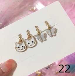 2 Pairs/Set 2 Pairs/Set New Arrivals Cute White Cats Butterfly Clip on Earrings for Kids Girls Earrings Jewelry No Pierced Child