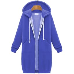 Long Zip Hooded Sweat Jacket For Women Drawstring Long Sleeve Outerwear With Side Pockets For Cold Season Daily Matching