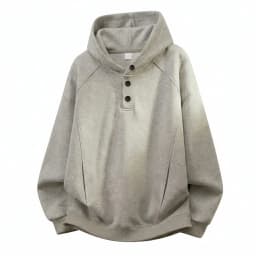 Autumn Winter New Button Half High Neck Hoodie for Men Korean Fashion Harajuku Simple Solid Men's Casual Loose Hooded Sweatshirt