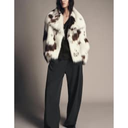 Winter New Women's Long Sleeve Collar Printed Artificial Fur Effect Jacket Casual Style Short Length Fashion Ladies Coat