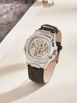 LONGLUX Automatic Mechanical Watch Outdoors Simple Luxury Watches Waterproof Cheap Wholesale Skeleton Leather Mens Watch Gift