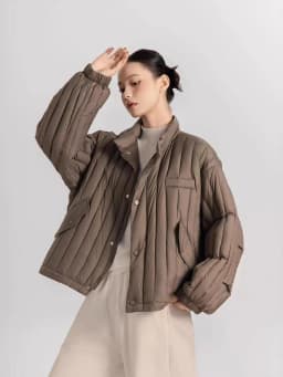 Winter White Duck Down Stand Collar Down Jacket Women Vertical Stripes Vertical Stripes Warm Jacket Female Quilted Parka Outwear