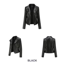 Slim Fit PU Leather Jacket for Women, Thin Long Sleeved Jacket, Short Coat, Spring and Autumn, Motorcycle Zipper Leather Jacket