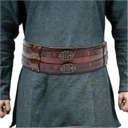 Nordic Medieval Viking Style Wide Embossed Vintage PU Leather Belt, Renaissance Knight Armor Belt Apparel Accessory, Suitable Fo