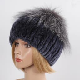 Women's Winter Warm Genuine Fur Hat Scarf Set Real Rex Rabbit Fur Cap with Silver Fox Scarves 2-Piece Natural Fashion Accessory