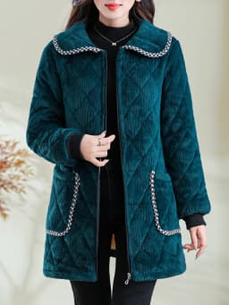 plus Size Mid-Length Thickened Velvet Cotton Jacket Winter Women's Warm Coat with Cotton Sandwich Outerwear Long Sleeve Zipper