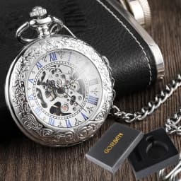 Luxury Pocket Watch with Chain for Man Mechanical Skeleton Roman Numeral Quality Engraved Clock Pocket Watches for Women Lady