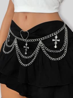 HERSHINE Women's Silver Three-Layer Cross Chain Waist Chain, Y2K Gothic Punk Harajuku Style Rock Hip Hop Accessory,spring,summer