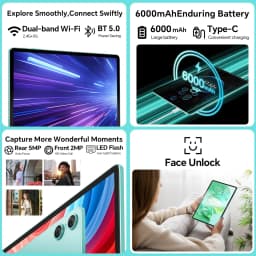 Odea A10 Tablet Pc 10.1 Inch Hd Ips 1280X800 16:10 Android Octa-Core Unisoc T606 4Gb Ram + 8Gb Virtual 128Gb Ufs Dual Band Wifi 6000Mah Battery Widevine L1 Netflix Google Play Global Version