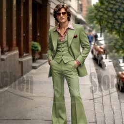 Vintage 3 Piece Men Suit Peak Lapel Single Breasted Tuxedo 70s Disco Groom Custom Bespoke Male Retro Stage Formal Costume Wear