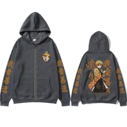 2026 New Year Anime Devil Killer Agatsuma Zenitsu Pattern Zipper Hoodie Men's Fashion Cartoon Long Sleeve Zipper Jacket