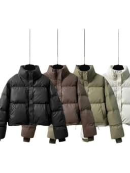 Women's Short PU Leather down Jacket Thickened Bread Style Zipper Closure Korean Style Straight Cut Cotton Inner Winter Coat