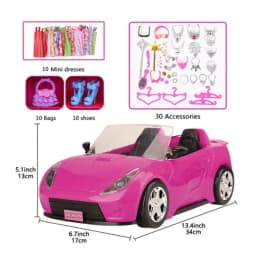 61/1pcs Set Cool 2-Seater Vehicle Pink Car with Stylish Travel Clothes and Accessories for Doll Christmas Gift,Dollhouse