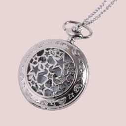 Silver Fine Chain Large Starry Hollow Classical Pocket Watch With Five Pointed Star Relief Hollow Retro Silver Pocket Watch