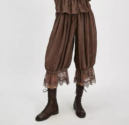 Women's Y2K Loose Fit Bloomers Cropped Pants Drawstring High Waist Floral Lace Patchwork Calf-Length Lantern Trousers