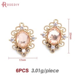 18K Gold Color Brass Zircon Glass Oval Shape Connect Charms Pendants High Quality Diy Jewelry Accessories Making Materials