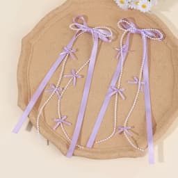 2Pcs White Satin Bow Hair Clips With Pearl Chains Elegant Long Ribbon Hairpins Sweet Romantic Hair Accessories For Girls Women