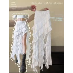 White Sweet Design Lace Patchwork Ruffle High Waisted Y2k Skirt Women Summer Irregular Skirt Long Skirts Harajuku Goth Clothes