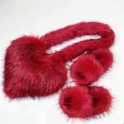 Luxury Fluffy Faux Fur Heart Shape Bag With Slippers For Women Raccoon Brown Teddy Bear Fox Fur Slides Heart Bag Sets Girls