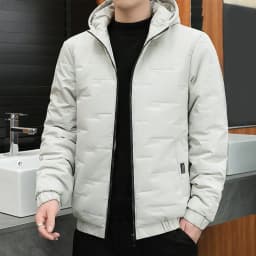 Thermal Insulated Jacket Men's Hooded Thermal Jacket Windproof Quilted Coat with Zipper Pockets Lightweight Warm for Autumn