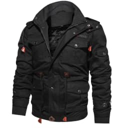Men's Winter Casual Thick Hooded Zipper Cargo Jacket Male Multi Pockets Fleece-lined Windproof Military Jackets Outdoors Coats