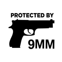 Protected By The Gun 9MM Bumper Vinyl Car Sticker Gun Ammo Decor