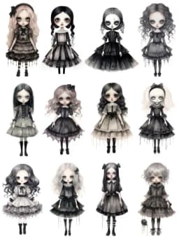 12Pcs/Pack Gothic Black Dress Doll Sticker DIY Craft Scrapbooking Album Junk Journal Decorative Stickers