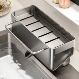 No Drill Suction Cup Kitchen Sink Caddy with Towel Bar Kitchen Sink Sponge Holder Dishcloth Drying Rack Sink Drain Basket