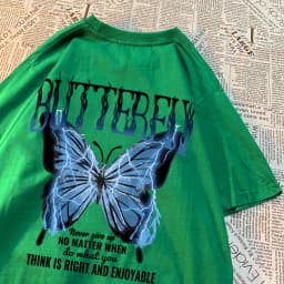 Blue Lightning Butterfly Creative Word T-Shirt Men Casual Oversized T-Shirt Casual Loose Tee Clothes Pattern Quality Tops