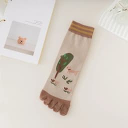 New Five-Finger Ladies Breathable Sweat-Absorbing Mid-Tube Split-Toed Socks Cute Cartoon Student Girl Socks